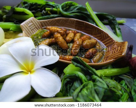 Nam Prik Num​  With worm silk crispy (Northern Thai Green Chilli Dip)