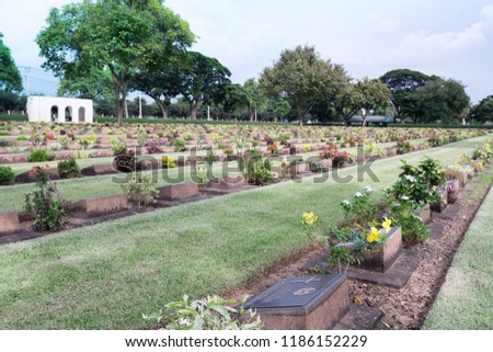 Allied War Cemetery honored Kanchanaburi Thailand.