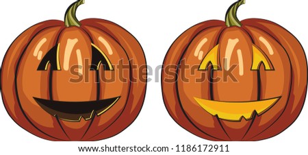 Spooky Halloween. Set of halloween pumpkins, funny faces. Autumn holidays. Vector illustration