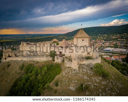 Aerial view of medieval Sumeg castle near Lake Balaton in Hungary