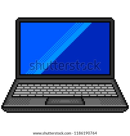 Pixel black laptop computer detailed illustration isolated vector