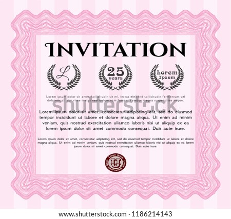 Pink Vintage invitation. Excellent design. Customizable, Easy to edit and change colors. Complex background. 
