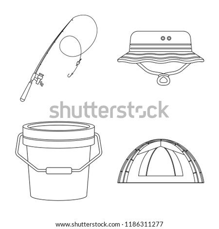Vector illustration of fish and fishing sign. Set of fish and equipment stock vector illustration.