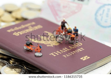 Miniature people, emergency medical team and patients on the passport. Concept of health care, emergency, life insurance, travel insurance, accident background