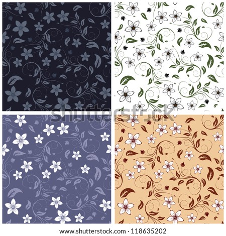 Seamless  floral  pattern set in different color. For easy making seamless pattern just drag all group into swatches bar, and use it for filling any contours. Fully editable EPS 8 vector illustration.