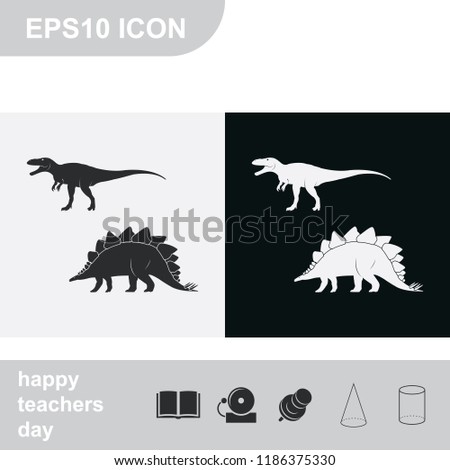 Dinosaur silhouette flat black and white vector icon.