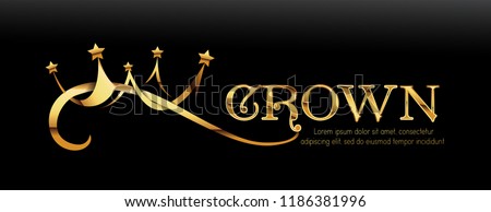 Vector Luxury Sign Gold Crown. Chic Gradient Font. Exclusive princess typo with golden crown on black background.