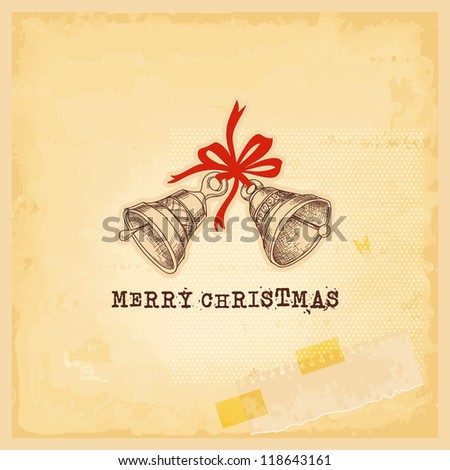 Retro Christmas card, vintage style worn paper background vector illustration