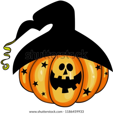 Halloween pumpkin with black witch hat