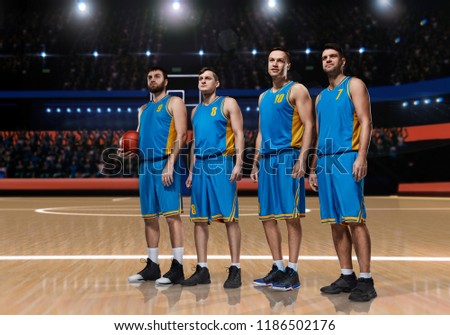 four basketball players standing on basketball court