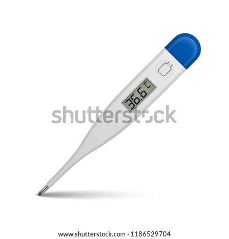 Vector realistic 3d celsius electronic medical thermometer for measuring icon closeup isolated on white background. Clip art, design template for graphics. Front view