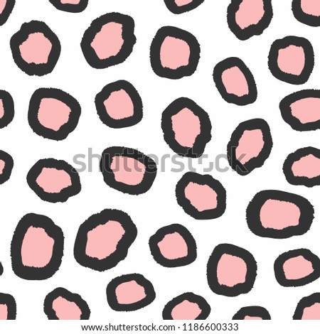 Funny leopard seamless pattern for girls. Endless girly print drawn by hand. Vector illustration. White, black, pink.
