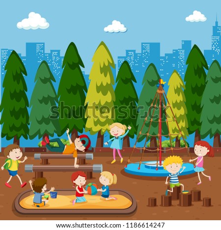 Children playing on playground illustration
