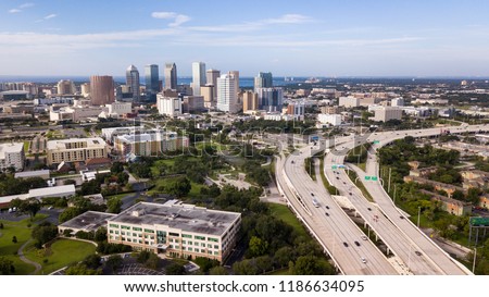 The bay is a good backgrooun for the downtown urban city center skyline of Tampa Florida