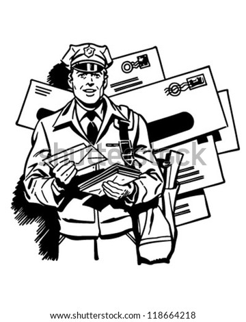 Postman Delivering Mail - Retro Clipart Illustration