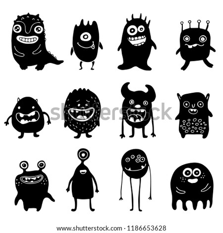 silhouettes of cute monsters set