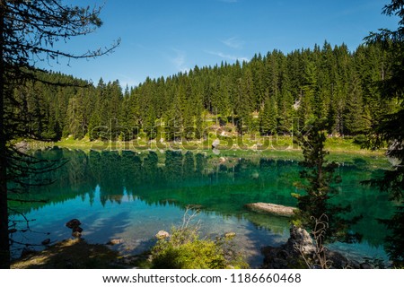 Glimpses of Lake Carezza, Karersee, Val d'Ega, Nova Levante, Bolzano, Trentino Alto Adige, Italy