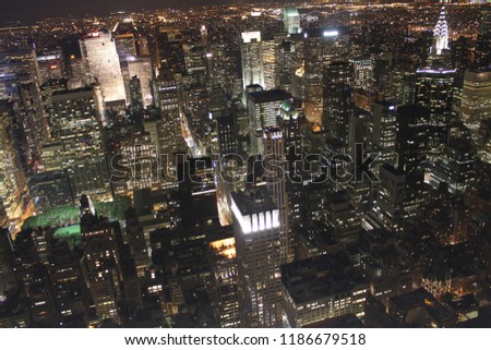 Manhattan at night with beautiful lights.