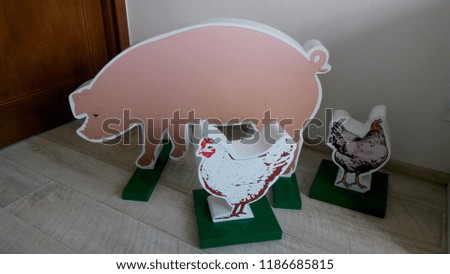 Volumetric figures for advertising livestock. Modern art technology of showing domestic pets for the exhibition. Pig symbol of the new year 2019. Creative graphic design of natural object, feed animal