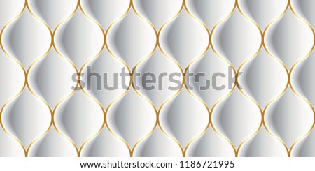 Vector Luxury Seamless Pattern. 3D Effect Bulging Shape. Droplet Shape with Thin Gold Stroke