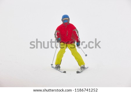 Adult skiing on a snow forest landscape. Winter sport. Horizontal
