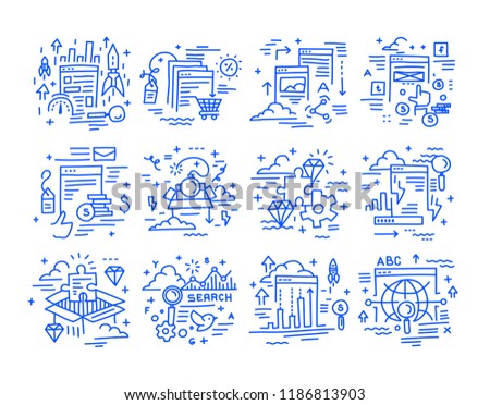 Programming, online marketing, work with the site, Internet technology. Set of vector linear icons.
