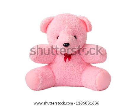 Lovely pink bear doll isolated on white background. Adorable Pink bear for decorative. Royalty-Free Stock Photo #1186831636