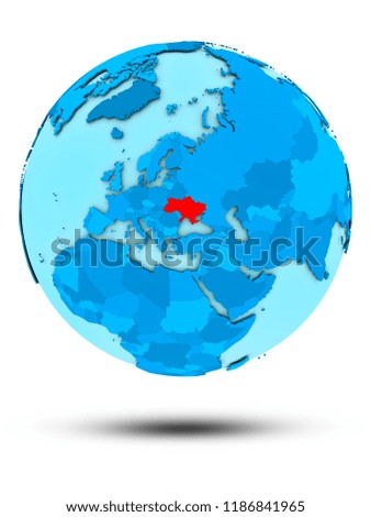 Ukraine on blue globe isolated on white background. 3D illustration.