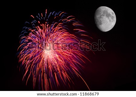 Fireworks by the moon