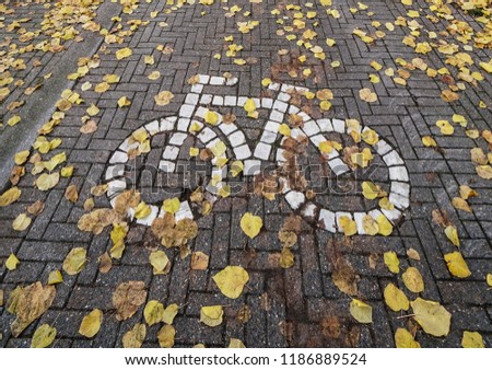 bicycle road sign on ground at a park