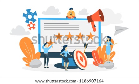 Reputation management concept. Building relationship with people and improving customer loyalty. Idea of online rating and feedback. Flat vector illustration Royalty-Free Stock Photo #1186907164