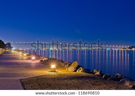 Night view of Lion's Gate bridge in San Diego, CA, USA