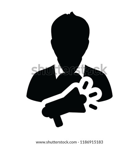Press icon vector male person profile avatar symbol with megaphone for advertising campaign in glyph pictogram illustration