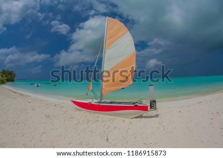 A sailboats by the sea on the luxury beach in beautiful bay , Sanya, Hainan Province, China