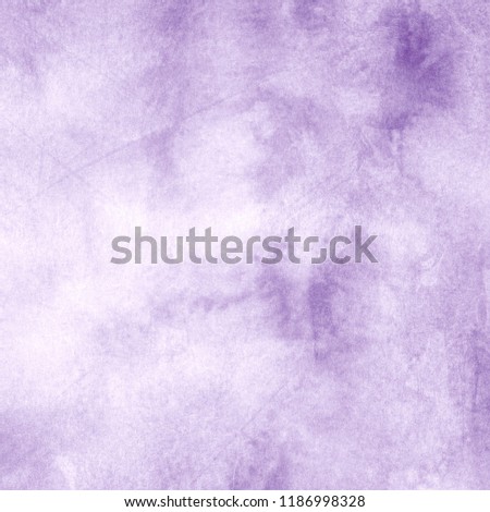 Violet watercolor ombre leaks and splashes texture on white watercolor paper background. 
