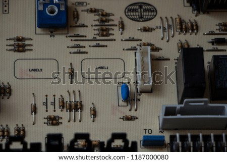 Microprocessor with motherboard background. Computer board chip circuit. Microelectronics hardware concept. Computing.