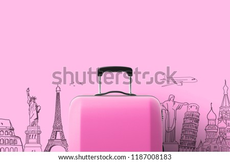 Travel bag background concept. Colorful plastic voyage bag. 