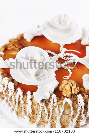 Sweet cake with cream decorative roses