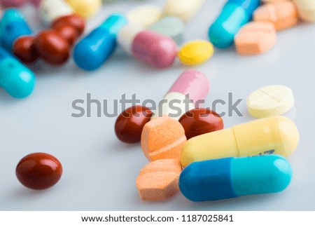 Medicine close up on white background.