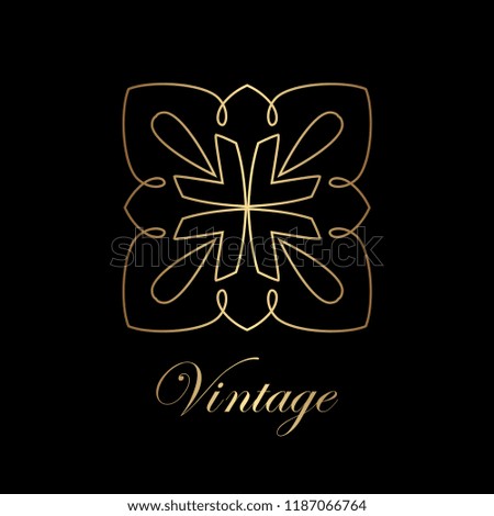 Flourishes calligraphic art deco logo emblem template. Luxury elegant deco ornamental logo design. Vector illustration.