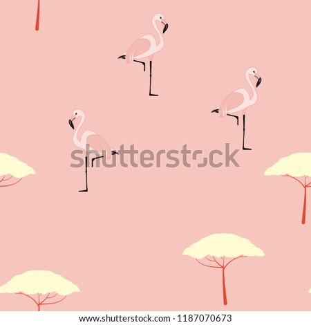 Tropical seamless pattern with flamingos.Summer background with flamingos.