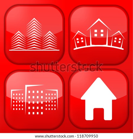 Vector red real estate app icon set. Eps10