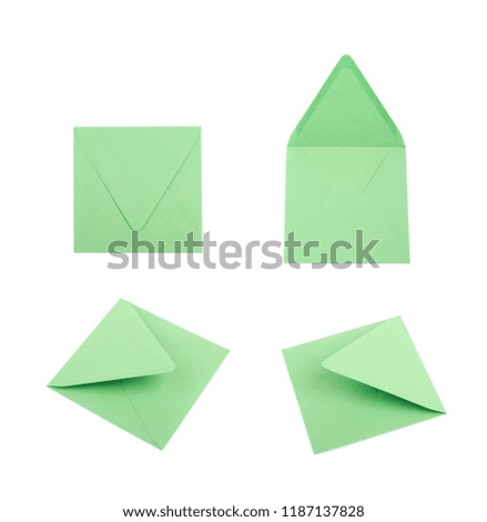 Square shaped paper envelope isolated over the white background , set of several different foreshortenings