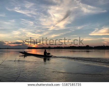 Sunset at Mekong river.