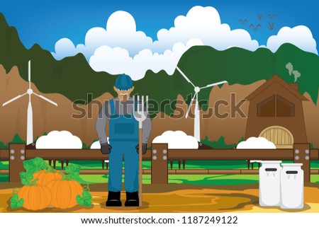 The young man is working diligently on the farm, but he is happy because it is a career he loves.