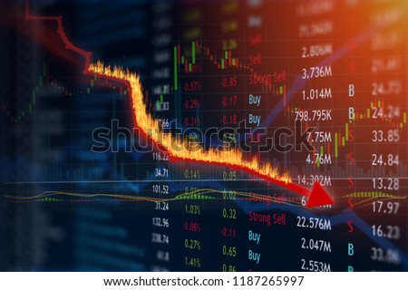Investment loss and price falling in the red.  Plummeting values. Royalty-Free Stock Photo #1187265997