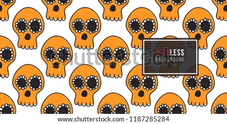 Halloween seamless pattern with orange mexican skull. Cute vector background for decoration halloween cadrs, package paper, flyer. 