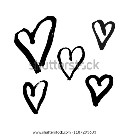 Vector set of hand drawn hearts. Decor for Valentine's day card, pattern, poster, label, sticker, postcard and print. Painted design elements and love symbols. Isolated, clip art. Brush, ink.