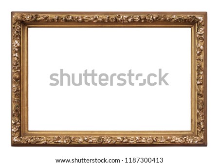 Vintage rectangle golden frame on a white background, isolated