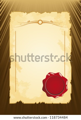 Vector yellow old paper with red stamp